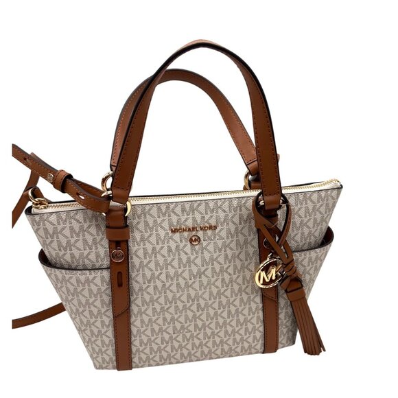 Michael Kors Sullivan Tote Bag  Vanilla Acorn Chic Convertible Style Logo Tassel - Picture 2 of 12